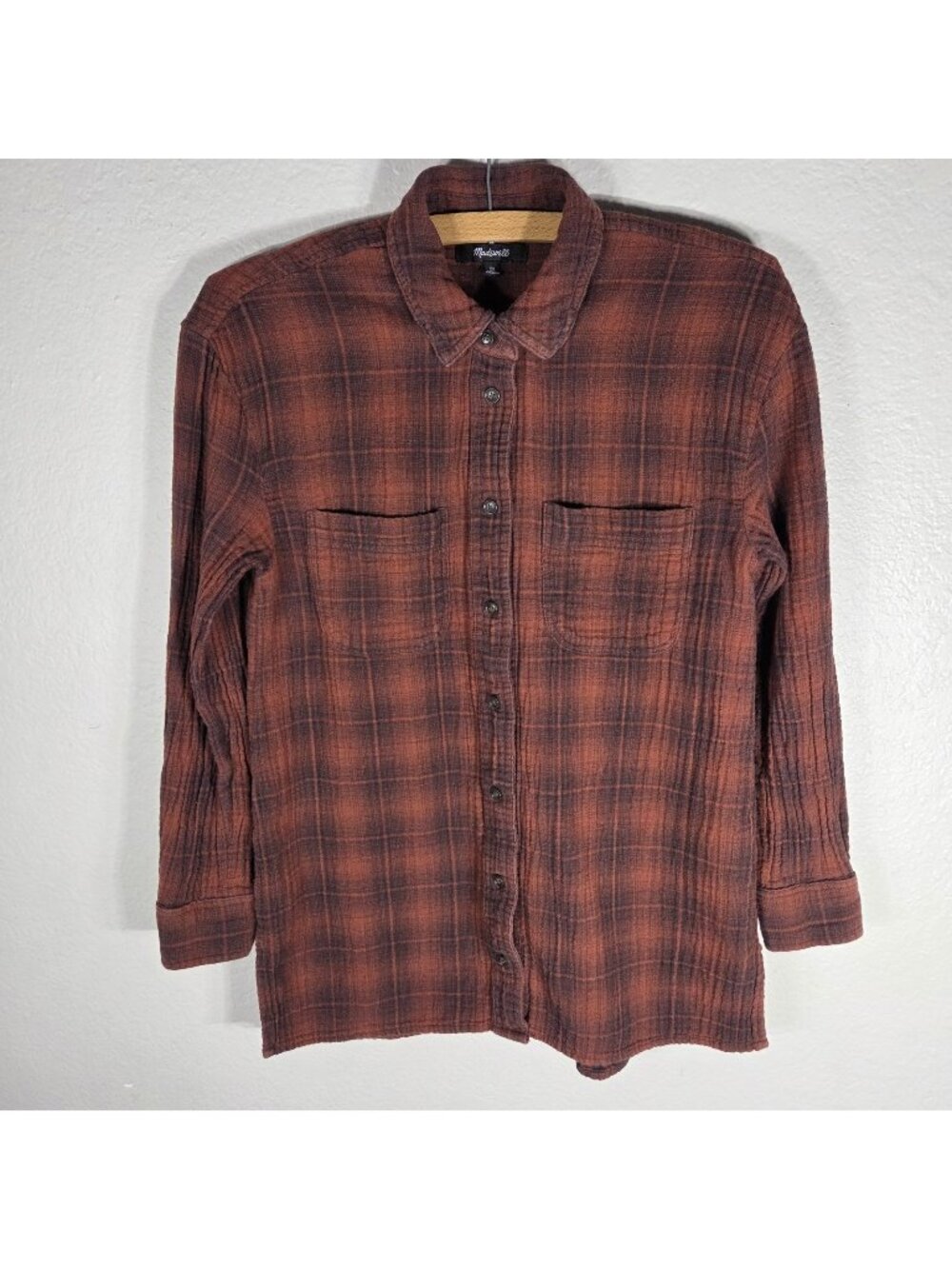 Madewell Burnished Mahogany Plaid Button Down Top Shirt Cotton Women's Size XS